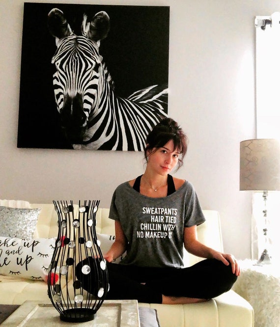 Sweatpants Hair Tied Chilling With No Makeup On Flowy Tee Etsy