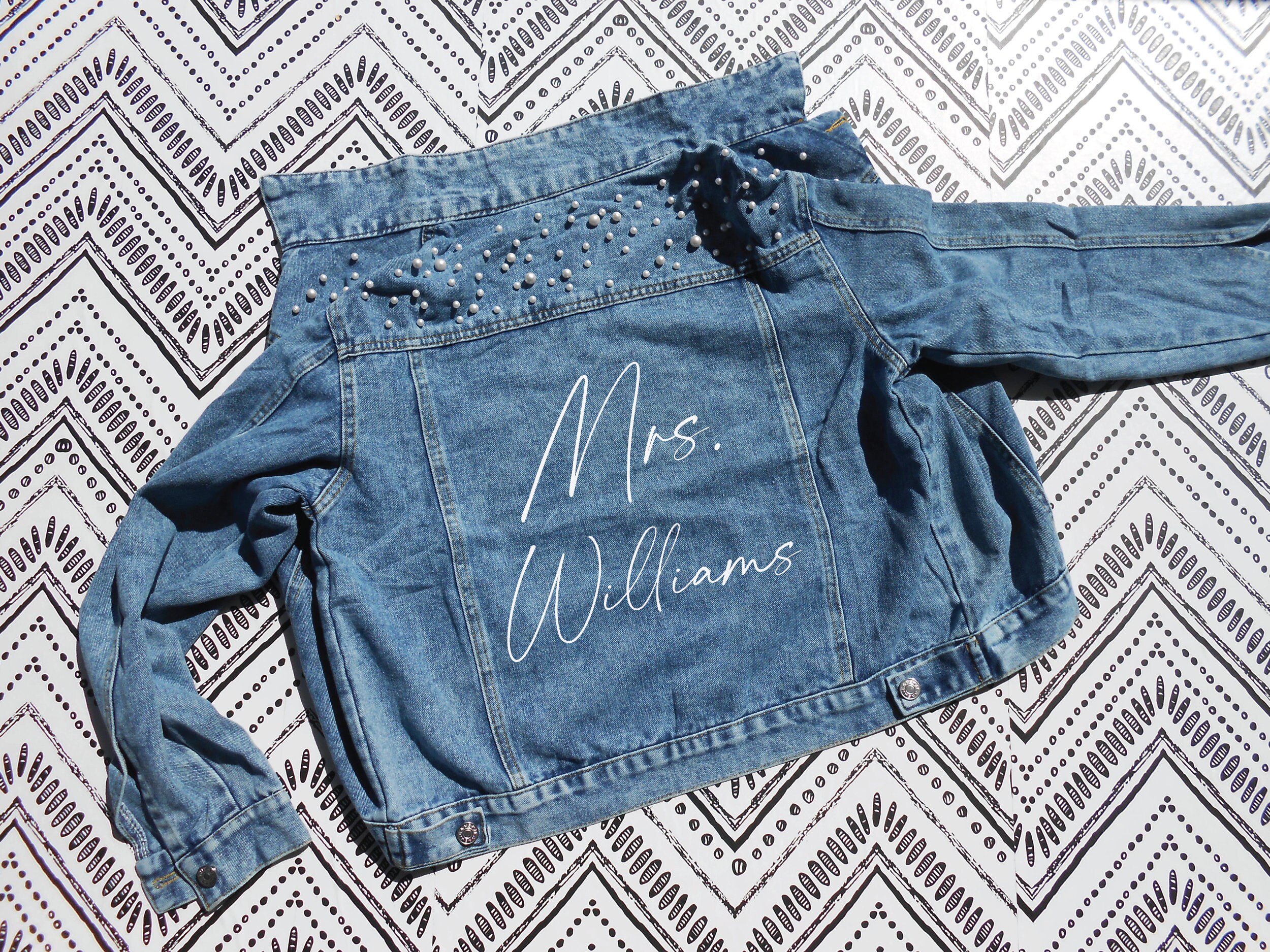 Sunday funday blue shop oversized pearl denim jacket