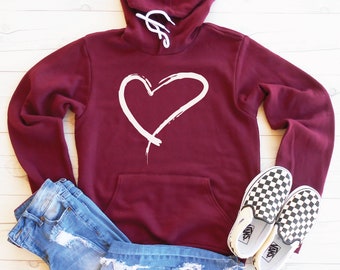 Heart Hoodie, Cute Mom Fall Hoodie, Fleece Lined Hoodie, Unisex Fit, Bella Hoodie, Mom Gift | Heart Sweatshirt, Soft and Fuzzy Inside