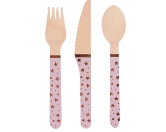 Glitz 'n Glamour Wooden Cutlery Pink and Rose Gold 24 Pack
