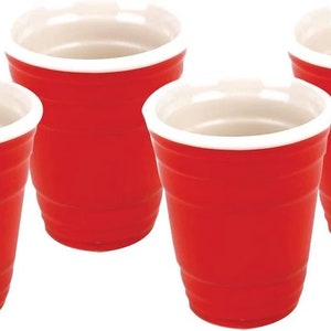 Mini Red Cup Shot Glass Set 4 Pack Ceramic Red Shot Drink Party Game image 6