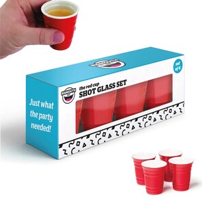 Mini Red Cup Shot Glass Set 4 Pack Ceramic Red Shot Drink Party Game image 3