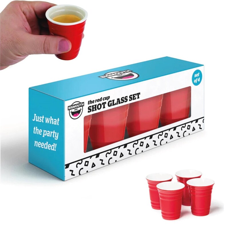 Mini Red Cup Shot Glass Set 4 Pack Ceramic Red Shot Drink Party Game image 3