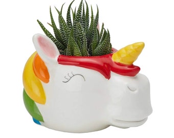 Ceramic Rainbow Unicorn Planter