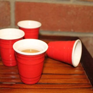 Mini Red Cup Shot Glass Set 4 Pack Ceramic Red Shot Drink Party Game image 7