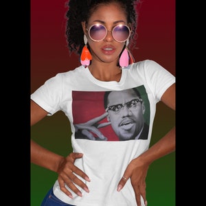 Malcolm X Women&#39;s Tee (White) Black Excellence Black Owned Black History Artist 1865 Juneteenth Kwanzaa Civil Rights Gift For Her