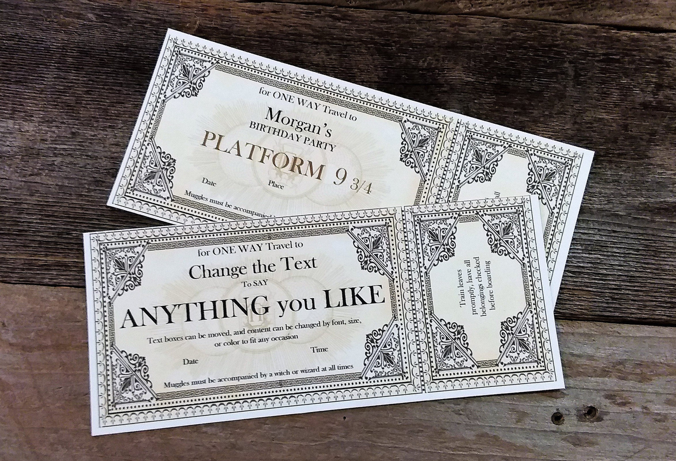 printable wizard train ticket invitation editable text etsy