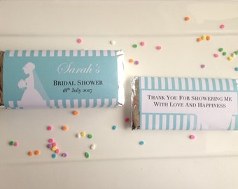 Turquoise / Aqua Personalised Chocolate Wrappers ~ For Bridal Shower, Engagement, Baby Shower, Birthday, Christening