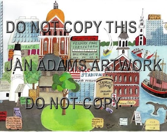 BOSTON MEMORIES   **As Seen on Set of TV Series The McCarthys ***  Giclee from Watercolor Painting  - Comes with Mat - Unframed