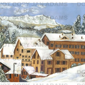 GRINDELWALD SWITZERLAND Juried Show Winter City Village Watercolor Swiss Alps Skiing Town Europe Grindlewald European Ski Mountains image 1