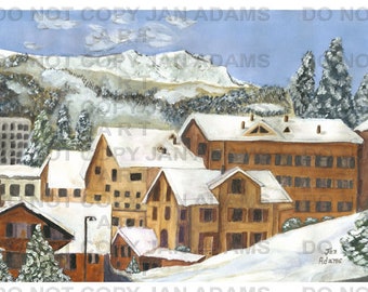 GRINDELWALD SWITZERLAND Juried Show Winter City Village Watercolor Swiss Alps Skiing Town Europe Grindlewald  European Ski Mountains