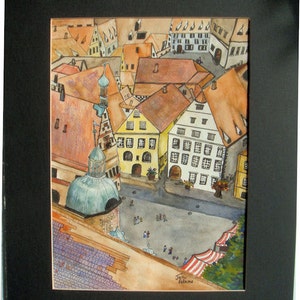 ROTHENBERG GERMANY Award-Winning Painting of Walled City Town Square Europe European Stretched Canvas Giclee Print Archival Paper Ink image 3