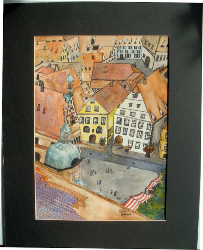 ROTHENBERG GERMANY Award-Winning Painting of Walled City Town Square Europe European Stretched Canvas Giclee Print Archival Paper Ink imagem 3