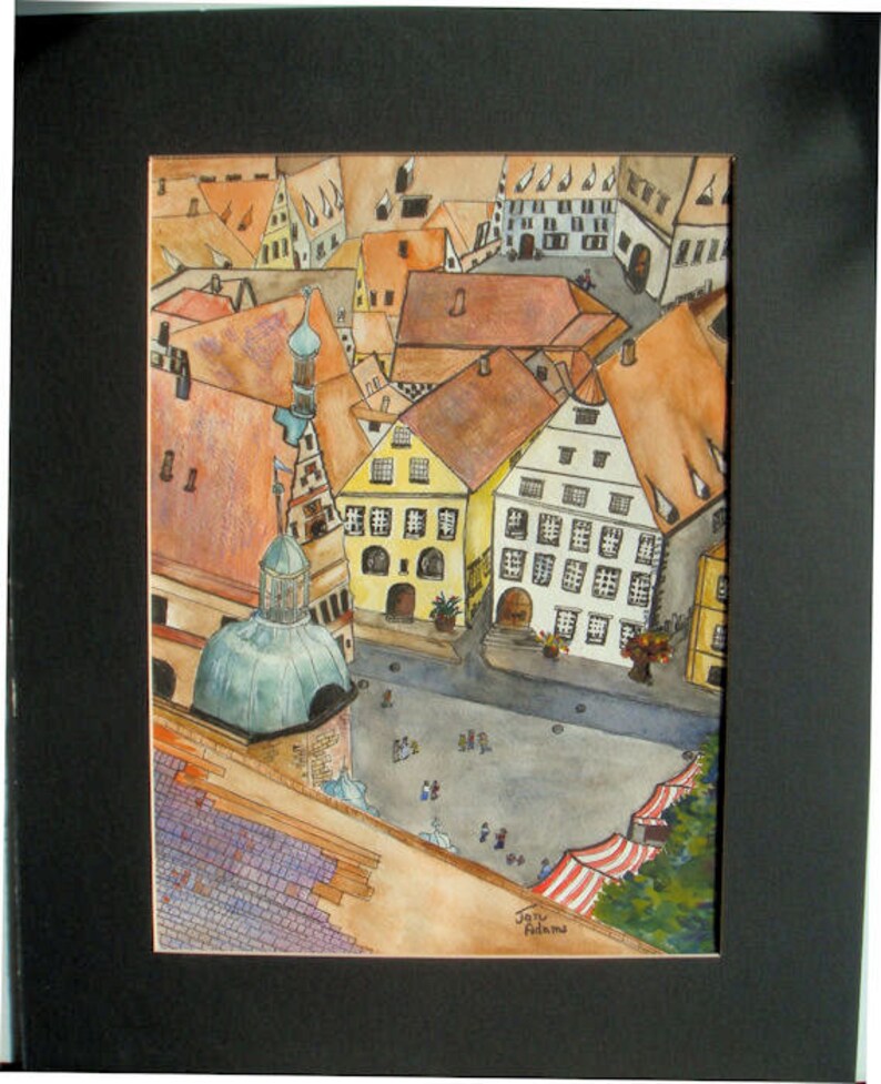 ROTHENBERG GERMANY Award-Winning Painting of Walled City Town Square Europe European Stretched Canvas Giclee Print Archival Paper Ink image 3