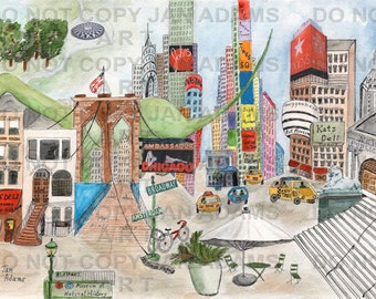 NYC Memories - Watercolor Painting for College Graduation Gift "Full of Memories" or Retirement or House Warming gift