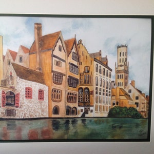 BRUGES BRUSSELS Landscape Watercolor City Water Town Europe European Giclee Print Unframed