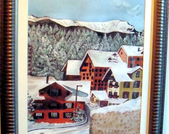GRINDELWALD SWITZERLAND Ski Town Winter Landscape watercolor art painting Europe Swiss Alps Grindlewald Skiing