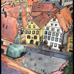 ROTHENBERG GERMANY Award-Winning Painting of Walled City Town Square Europe European Stretched Canvas Giclee Print Archival Paper Ink image 1