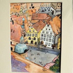 ROTHENBERG GERMANY Award-Winning Painting of Walled City Town Square Europe European Stretched Canvas Giclee Print Archival Paper Ink image 4