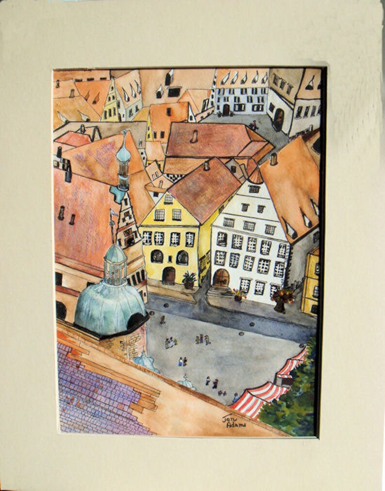 ROTHENBERG GERMANY Award-Winning Painting of Walled City Town Square Europe European Stretched Canvas Giclee Print Archival Paper Ink imagem 4