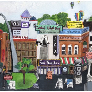 ST. LOUIS MEMORIES Watercolor Award-Winning Painting Arch Ted Drewes Historic St. Charles Missouri Zoo Busch Cardinals Budweiser image 3