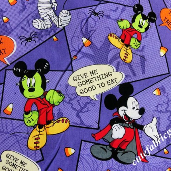 Cotton Fabric - 0.6 Meter Animal Cartoon - Halloween Mickey Mouse - Cartoon Character - Halloween Fabric - Purple  (W150cm)