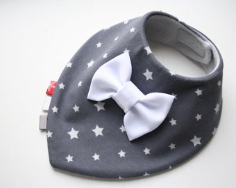 Baby bib boy, Baptism bib, bow tie bib baby bandana bib removable bow tie, baby shower gift for newborn, infant grey stars