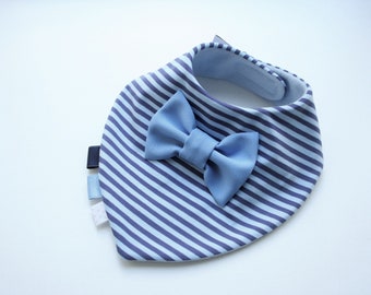 Baby bib boy, Baptism bib, bow tie bib baby bandana bib removable bow tie, baby shower gift , dark blue & light blue stripes