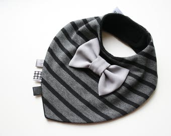 Bow tie bib Baby bib boy, Baptism bib, baby bandana bib removable bow tie, baby shower gift for newborn, infant dark gray black stripes