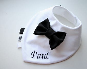 Personalized baby bib removable bow tie , Embroidery bib , Baptism bib , bow tie bib , boy christening gift ,  baby shower gift for newborn