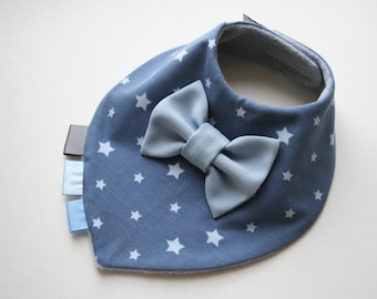 Baby bib boy, Baptism bib, bow tie bib baby bandana bib removable bow tie, baby shower gift for newborn, infant blue grey stars