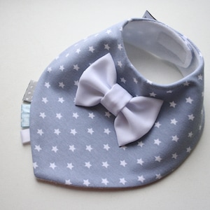 Bowtie bib baby boy, Baptism bib, baby bandana bib removable bow tie, baby shower gift for newborn, infant gray white stars