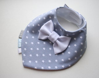 Bowtie bib baby boy, Baptism bib, baby bandana bib removable bow tie, baby shower gift for newborn, infant gray white stars