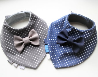 Twins baby bib set removable tie / bow tie, nice baby shower, baby baptism / christening gift boy White dots