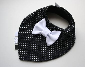 Bow tie baby shower bib removable bow tie, baptism / christening gift for newborn, infant, black & white dots