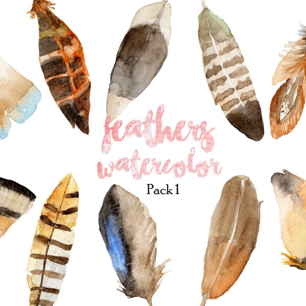 Feathers Clip Art / Aquarelle Clip Art / Image de stock / Téléchargement numérique / Plumes Aquarelle / Tribal Clip Art / Boho