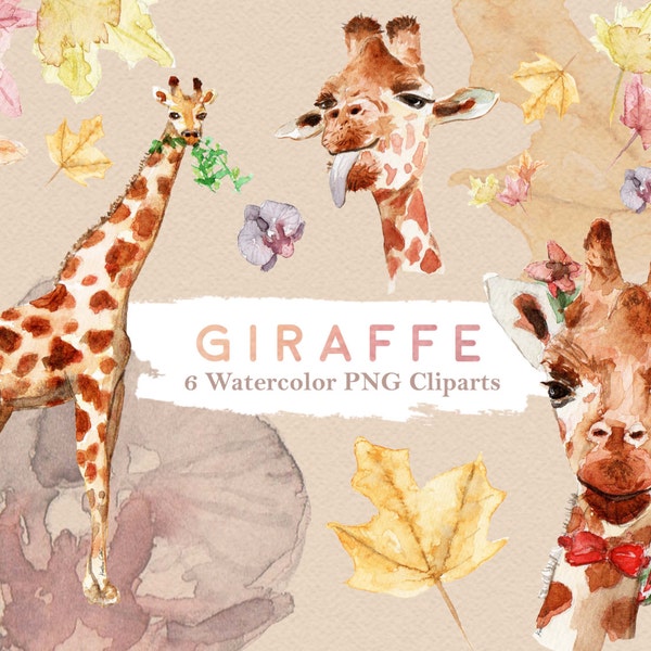 Girafe Clipart Aquarelle Safari Faune Animal Jungle Bébé Girafe Zoo Numérique Télécharger Invitation Paint Planner