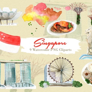 Singapore Clipart Watercolor Digital Download Travel Southeast Asia Merlion Marina Bay Sands Country Invite Paint Original