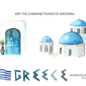 Greece Greek Clipart Watercolor Digital Download Travel Europe Parthenon Borders Sparta Lyre Laurel Mythology Invite Paint Original image 4