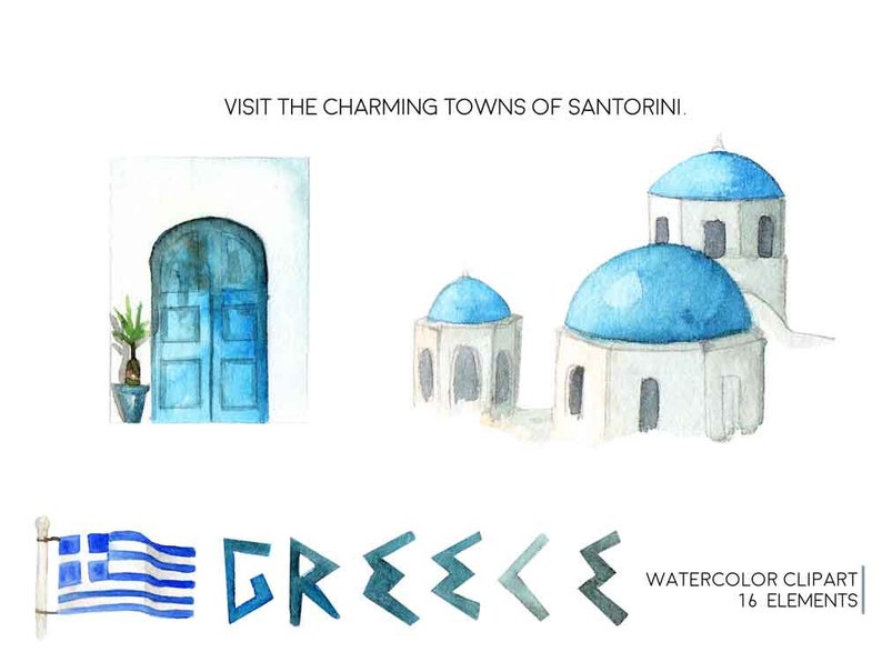 Greece Greek Clipart Watercolor Digital Download Travel Europe Parthenon Borders Sparta Lyre Laurel Mythology Invite Paint Original image 4
