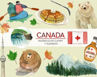 Canada Clipart Watercolor Digital Download Travel Canadian Maple Leaf Toronto Vancouver Invite Paint Original