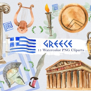Grecia Greco Clipart Acquerello Digitale Download Viaggi Europa Partenone Confini Sparta Lira Laurel Mitologia Invita a dipingere originale