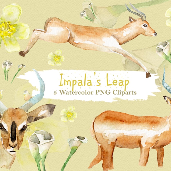Impala Clipart aquarelle Deer Antler Animal hiver bébé mignon Zoo Safari téléchargement numérique Invitation peinture Planner