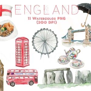 Angleterre Aquarelle Clipart Londres Europe britannique Big Ben Digital Télécharger Voyage Invitation Peinture Original