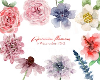 Aquarelle d’automne Clipart Fleurs florales d’automne Téléchargement numérique Invitation Peinture nuptiale Original