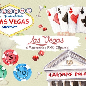 Las Vegas Clipart Acuarela Digital Descargar Travel USA Casino Shot Glass Gambling Poker Bachelorette Invite Paint Original