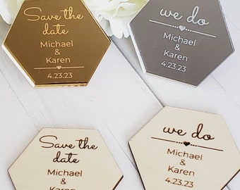 Save the Date Wedding Favor Mirror Acrylic Magnets Wooden State Magnets