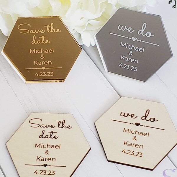Save the Date Wedding Favor Mirror Acrylic Magnets Wooden State Magnets