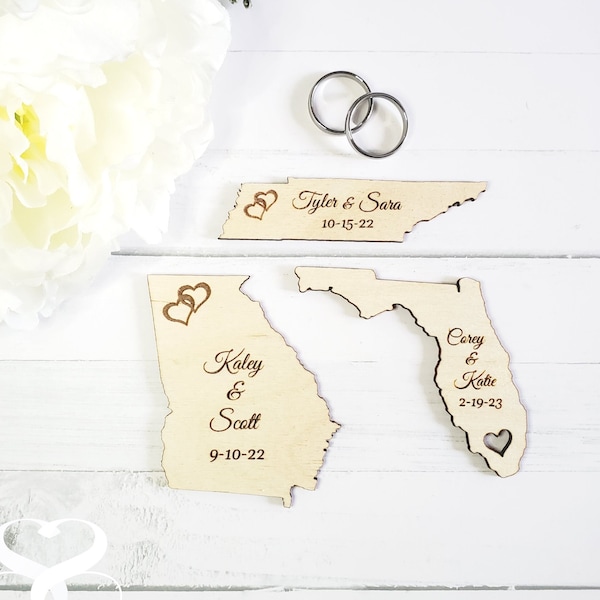State Wedding Favor Magnets Wooden State Magnets Wedding Gifts Wedding Day Gifts Newlywed Gifts Wedding Favors Budget Wedding Bridal Gifts