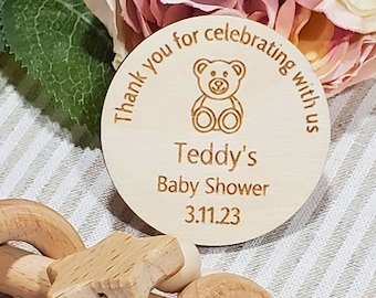Baby Shower Favors: Engraved Wooden Circle Magnets
